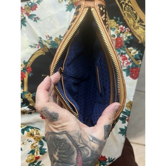 Rebecca Minkoff MAC Woven Leather Crossbody Tan Black Chain Strap Shoulder Bag - Picture 5 of 6